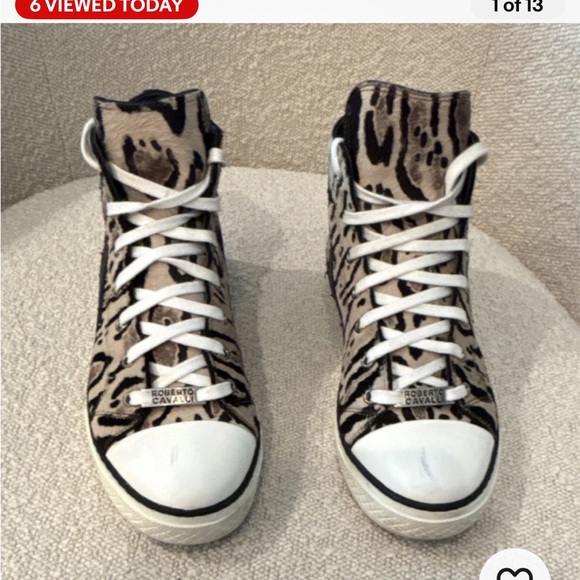 Roberto Cavalli Lightning Bolt Pony Hair High-Top Sneakers Size 41 EUC Run Small - Picture 3 of 12